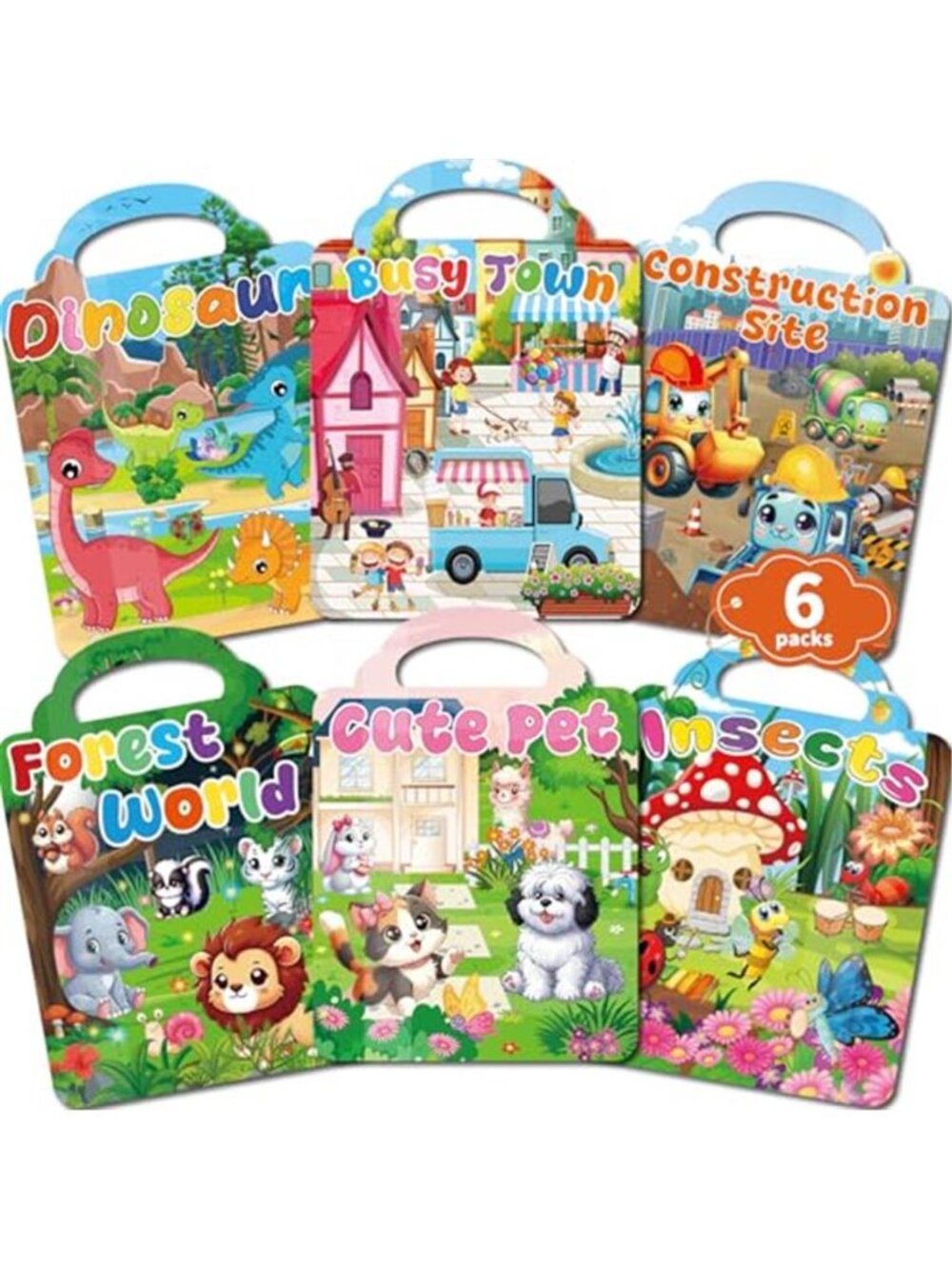 Kalysky 6 Set (260pcs) Reusable Sticker Books for Toddlers 1-3 2-4, Kids 3D